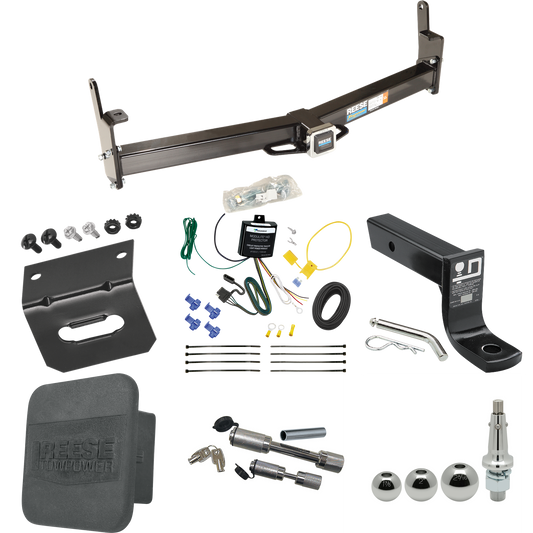 Fits 1997-2001 Mercury Mountaineer Trailer Hitch Tow PKG w/ 4-Flat Wiring + Ball Mount w/ 4" Drop + Interchangeable Ball 1-7/8" & 2" & 2-5/16" + Wiring Bracket + Dual Hitch & Coupler Locks + Hitch Cover By Reese Towpower