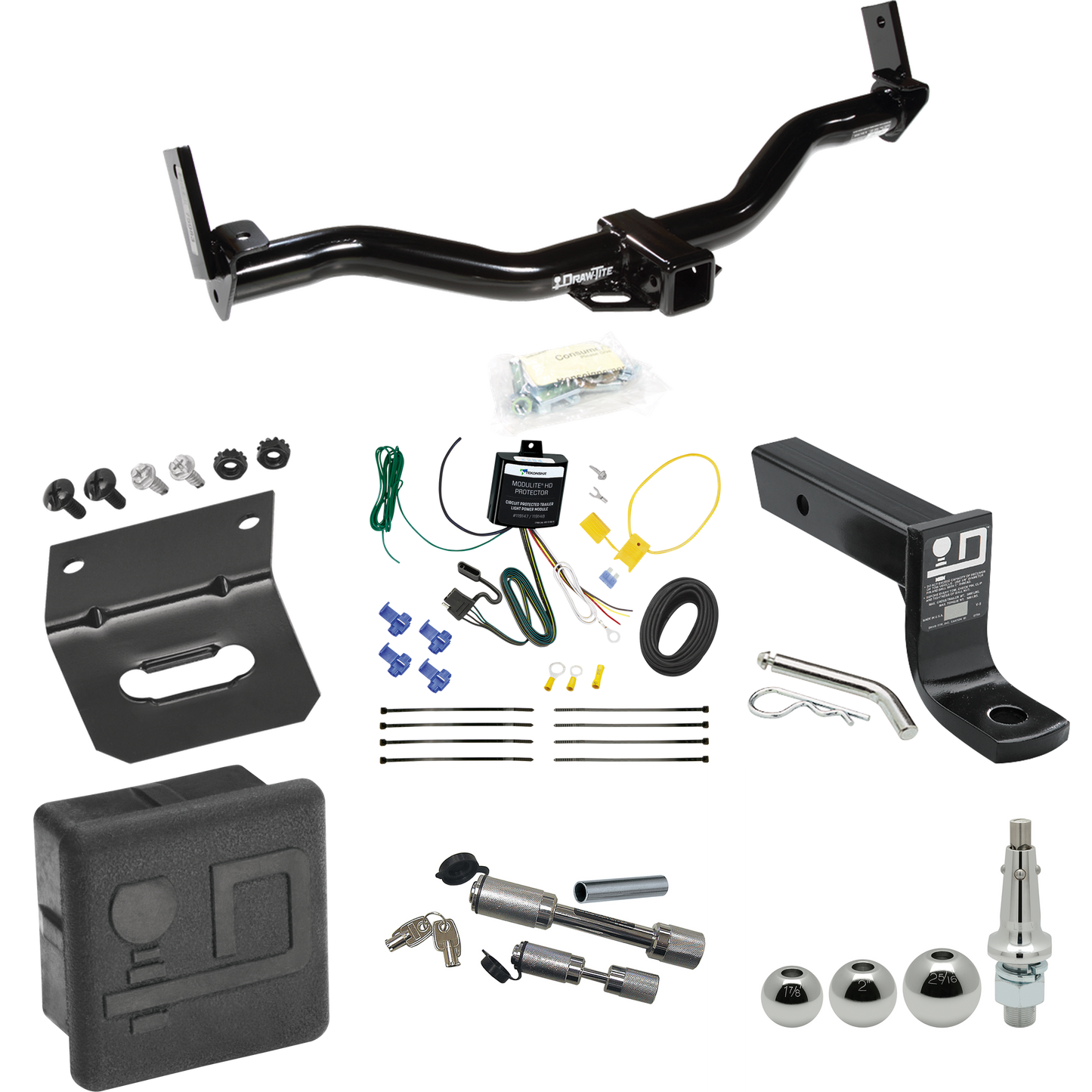 Fits 1997-2001 Mercury Mountaineer Trailer Hitch Tow PKG w/ 4-Flat Wiring + Ball Mount w/ 4" Drop + Interchangeable Ball 1-7/8" & 2" & 2-5/16" + Wiring Bracket + Dual Hitch & Coupler Locks + Hitch Cover By Draw-Tite