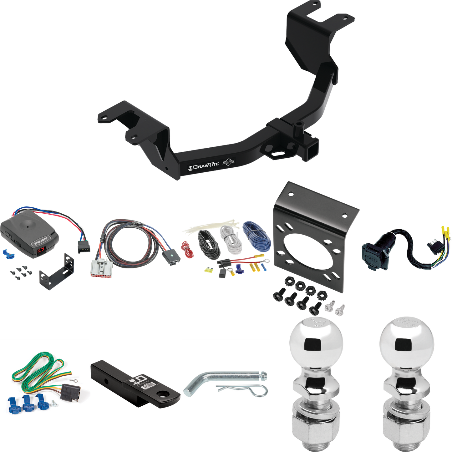 Se adapta al paquete de enganche de remolque GMC Sierra 1500 2019-2023 con control de freno piloto serie Pro + adaptador BC Plug &amp; Play + cableado RV de 7 vías + soporte de bola y caída de 2" y 2-5/16" de Draw-Tite