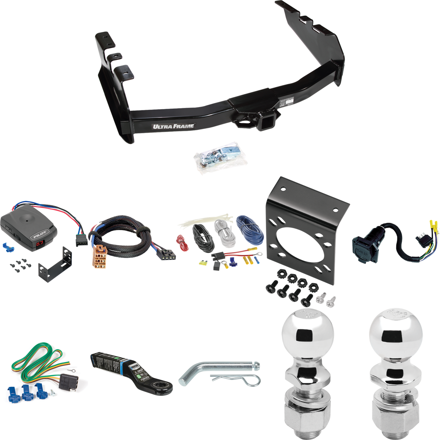 Fits 1999-2002 GMC Sierra 1500 Trailer Hitch Tow PKG w/ Pro Series Pilot Brake Control + Plug & Play BC Adapter + 7-Way RV Wiring + 2" & 2-5/16" Ball & Drop Mount By Draw-Tite