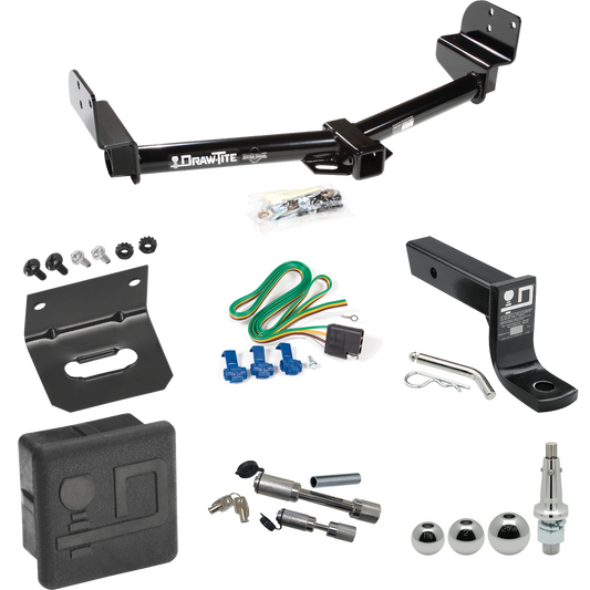 Fits 2005-2005 Lincoln Aviator Trailer Hitch Tow PKG w/ 4-Flat Wiring + Ball Mount w/ 4" Drop + Interchangeable Ball 1-7/8" & 2" & 2-5/16" + Wiring Bracket + Dual Hitch & Coupler Locks + Hitch Cover By Draw-Tite