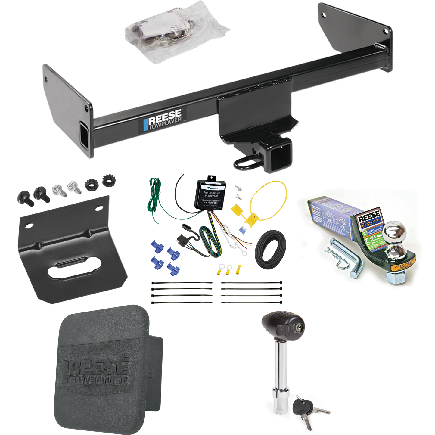 Fits 2008-2009 Saturn Vue Trailer Hitch Tow PKG w/ 4-Flat Wiring + Starter Kit Ball Mount w/ 2" Drop & 1-7/8" Ball + Wiring Bracket + Hitch Lock + Hitch Cover By Reese Towpower