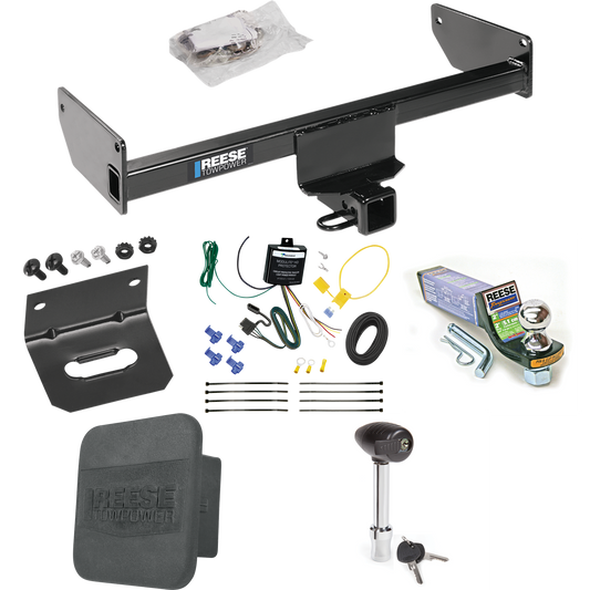 Fits 2008-2009 Saturn Vue Trailer Hitch Tow PKG w/ 4-Flat Wiring + Starter Kit Ball Mount w/ 2" Drop & 1-7/8" Ball + Wiring Bracket + Hitch Lock + Hitch Cover By Reese Towpower