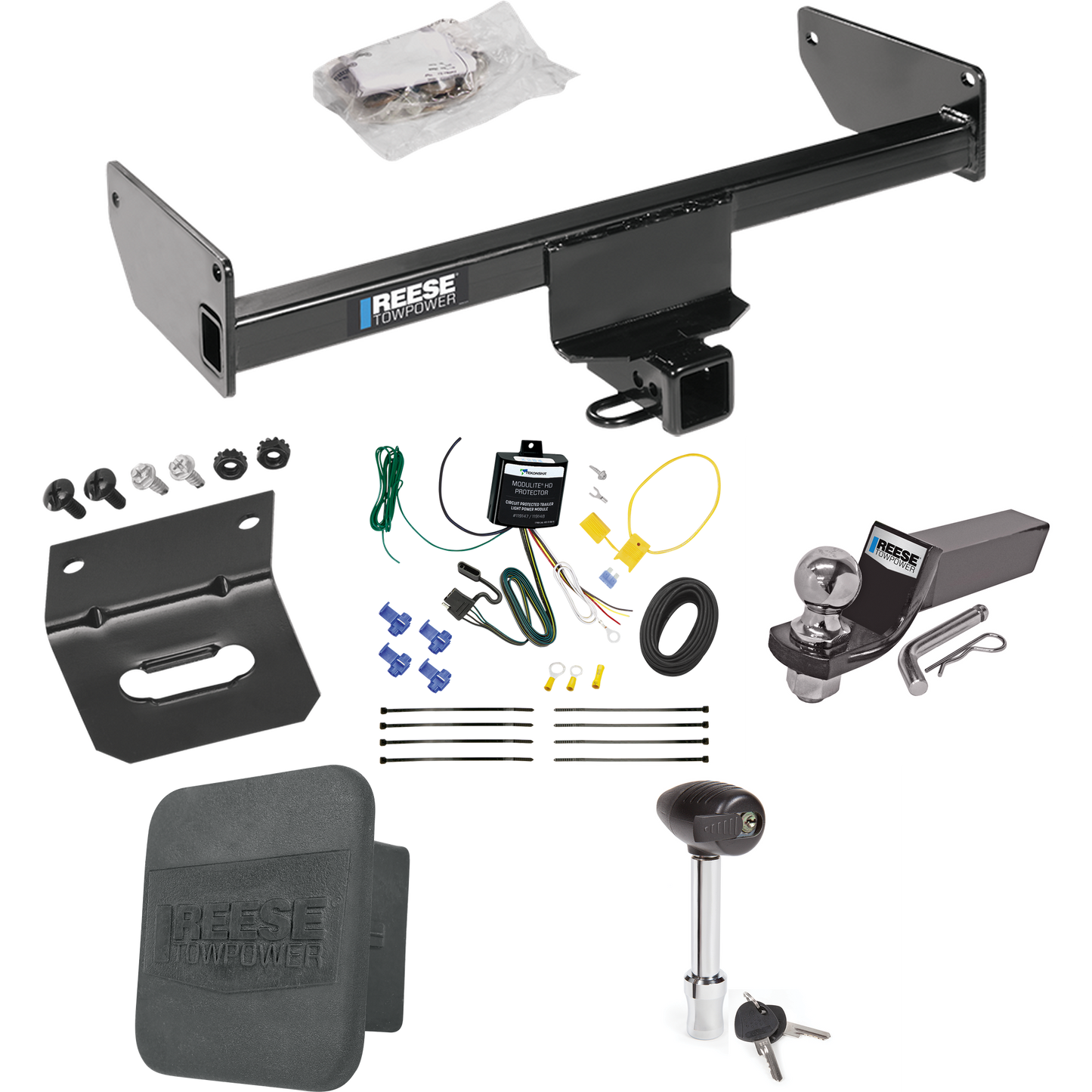 Fits 2008-2009 Saturn Vue Trailer Hitch Tow PKG w/ 4-Flat Wiring + Starter Kit Ball Mount w/ 2" Drop & 2" Ball + 1-7/8" Ball + Wiring Bracket + Hitch Lock + Hitch Cover By Reese Towpower