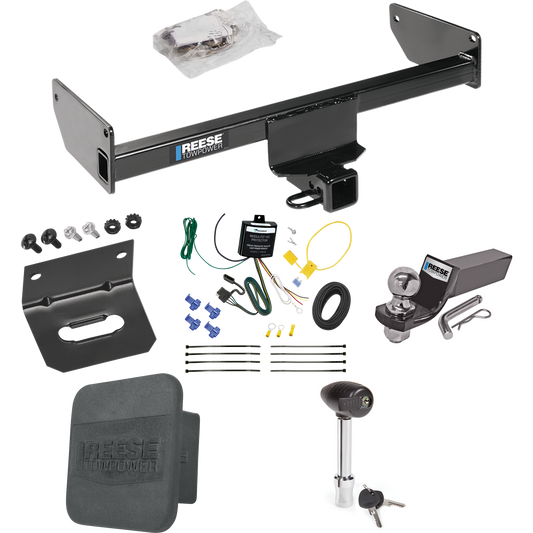 Fits 2008-2009 Saturn Vue Trailer Hitch Tow PKG w/ 4-Flat Wiring + Starter Kit Ball Mount w/ 2" Drop & 2" Ball + 1-7/8" Ball + Wiring Bracket + Hitch Lock + Hitch Cover By Reese Towpower