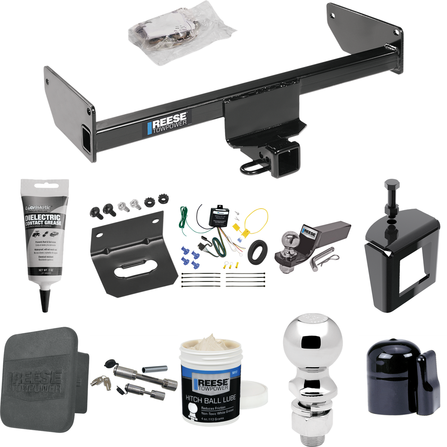 Fits 2008-2009 Saturn Vue Trailer Hitch Tow PKG w/ 4-Flat Wiring + Starter Kit Ball Mount w/ 2" Drop & 2" Ball + 2-5/16" Ball + Wiring Bracket + Dual Hitch & Coupler Locks + Hitch Cover + Wiring Tester + Ball Lube +Electric Grease + Ball Wrench + Ant