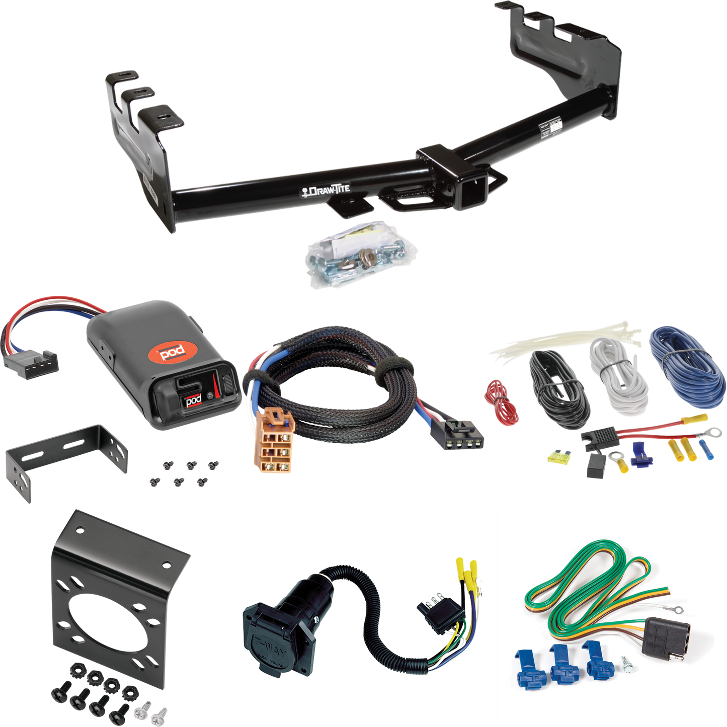 Fits 1999-2002 Chevrolet Silverado 1500 Trailer Hitch Tow PKG w/ Pro Series POD Brake Control + Plug & Play BC Adapter + 7-Way RV Wiring By Draw-Tite