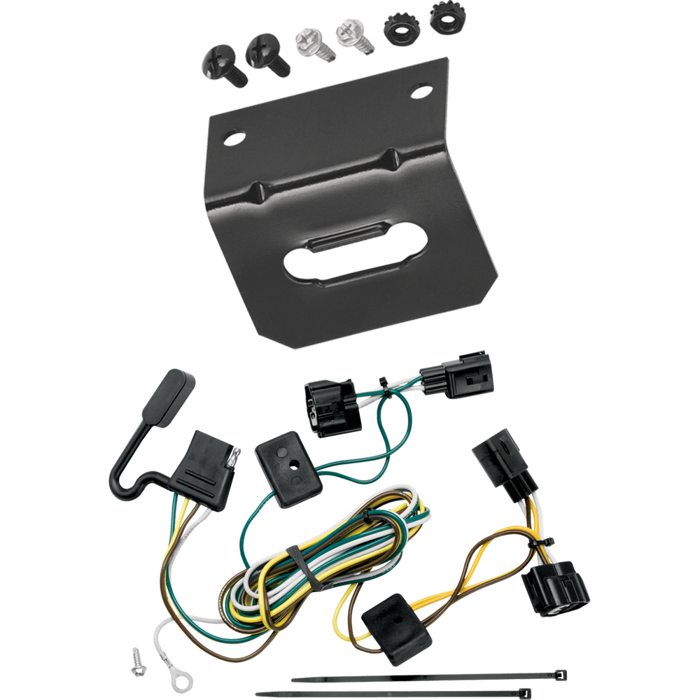 Fits 1998-2006 Jeep TJ 4-Flat Vehicle End Trailer Wiring Harness + Wiring Bracket (For (Canada Only) Models) By Tekonsha