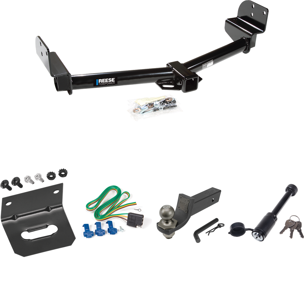 Se adapta al paquete de enganche de remolque Lincoln Aviator 2005-2005 con cableado de 4 planos + kit de inicio táctico de enclavamiento con caída de 2" y bola de 2" + bloqueo táctico de hueso de perro + soporte de cableado de Reese Towpower