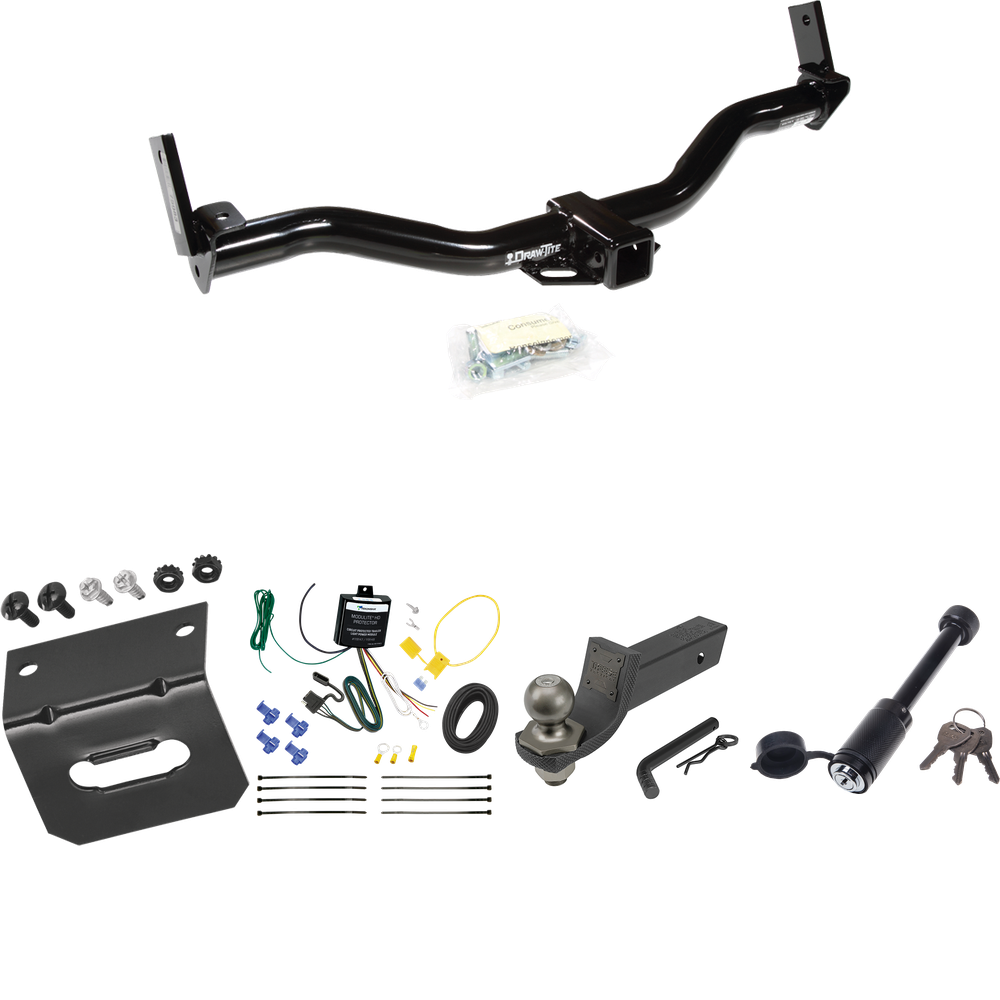 Fits 1995-2001 Ford Explorer Trailer Hitch Tow PKG w/ 4-Flat Wiring + Interlock Tactical Starter Kit w/ 2" Drop & 2" Ball + Tactical Dogbone Lock + Wiring Bracket By Draw-Tite