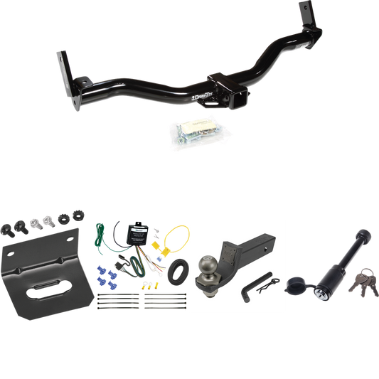 Fits 1995-2001 Ford Explorer Trailer Hitch Tow PKG w/ 4-Flat Wiring + Interlock Tactical Starter Kit w/ 2" Drop & 2" Ball + Tactical Dogbone Lock + Wiring Bracket By Draw-Tite