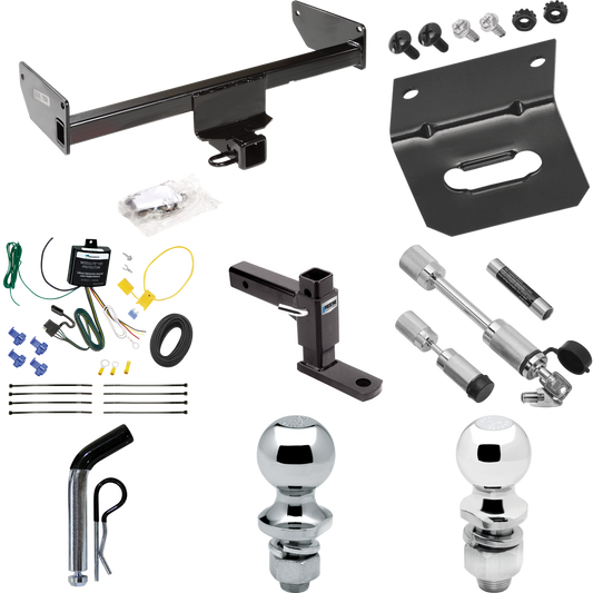 Fits 2008-2009 Saturn Vue Trailer Hitch Tow PKG w/ 4-Flat Wiring Harness + Adjustable Drop Rise Ball Mount + Pin/Clip + 2" Ball + 1-7/8" Ball + Dual Hitch & Coupler Locks By Draw-Tite