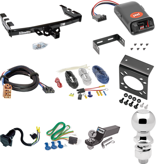 Se adapta al paquete de enganche de remolque GMC Sierra 1500 1999-2002 con control de freno POD serie Pro + adaptador BC Plug &amp; Play + cableado RV de 7 vías + soporte de bola y caída de 2" y 2-5/16" de Draw-Tite