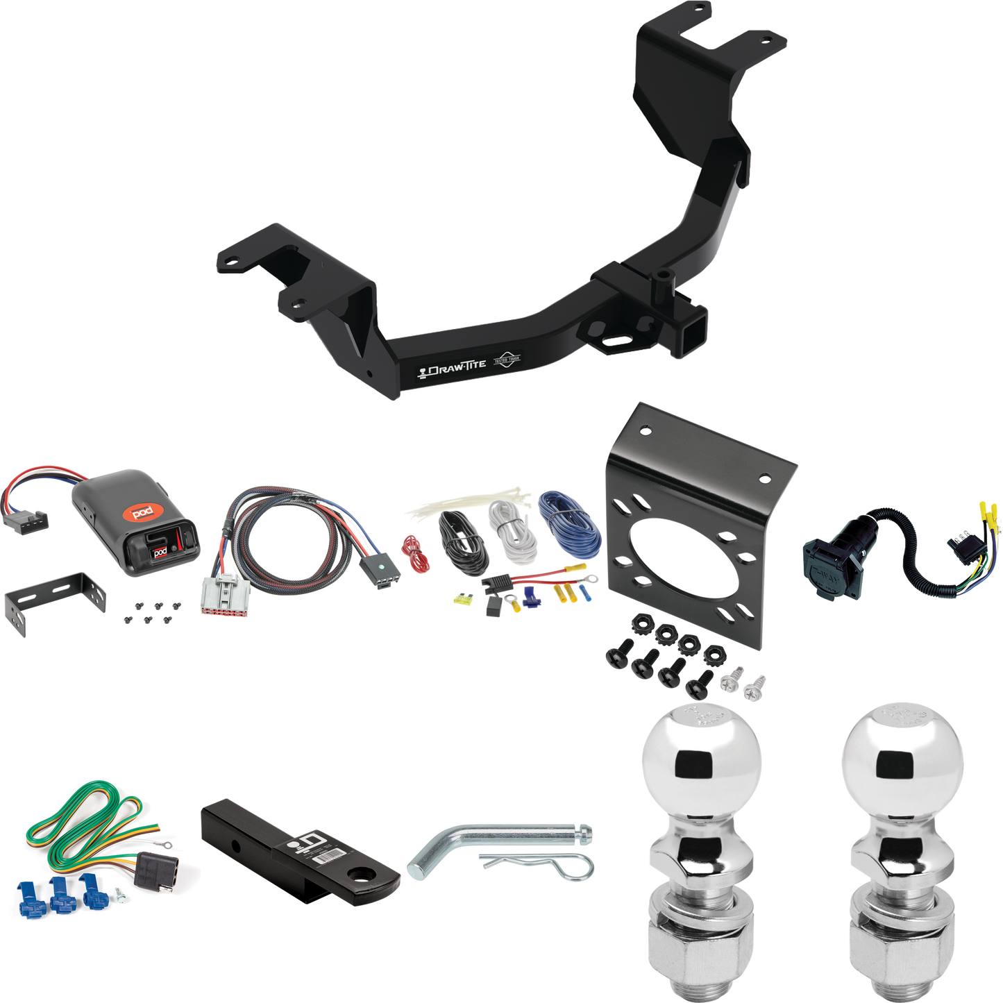 Se adapta al paquete de enganche de remolque Chevrolet Silverado 1500 2019-2023 con control de freno POD serie Pro + adaptador BC Plug &amp; Play + cableado RV de 7 vías + soporte de bola y caída de 2" y 2-5/16" de Draw-Tite