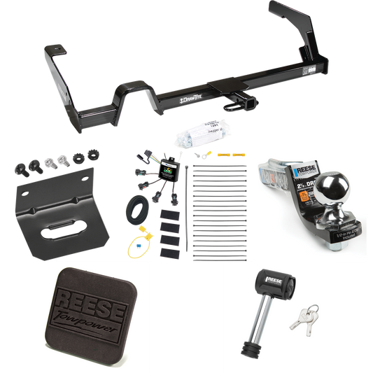 Fits 2000-2004 Subaru Legacy Trailer Hitch Tow PKG w/ 4-Flat Zero Contact "No Splice" Wiring Harness + Interlock Starter Kit w/ 2" Ball 2-1/2" Drop 2" Rise + Wiring Bracket + Hitch Cover + Hitch Lock (For Sedan, Except Outback Models) By Reese Towpow