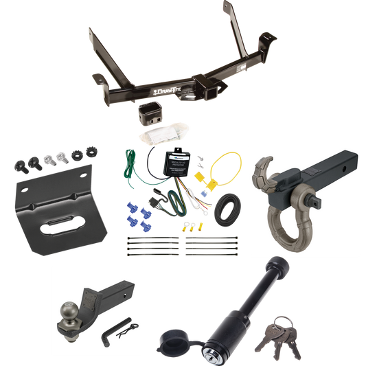 Fits 1995-2001 Ford Explorer Trailer Hitch Tow PKG w/ 4-Flat Wiring + Interlock Tactical Starter Kit w/ 2" Drop & 2" Ball + Tactical Hook & Shackle Mount + Tactical Dogbone Lock + Wiring Bracket By Draw-Tite