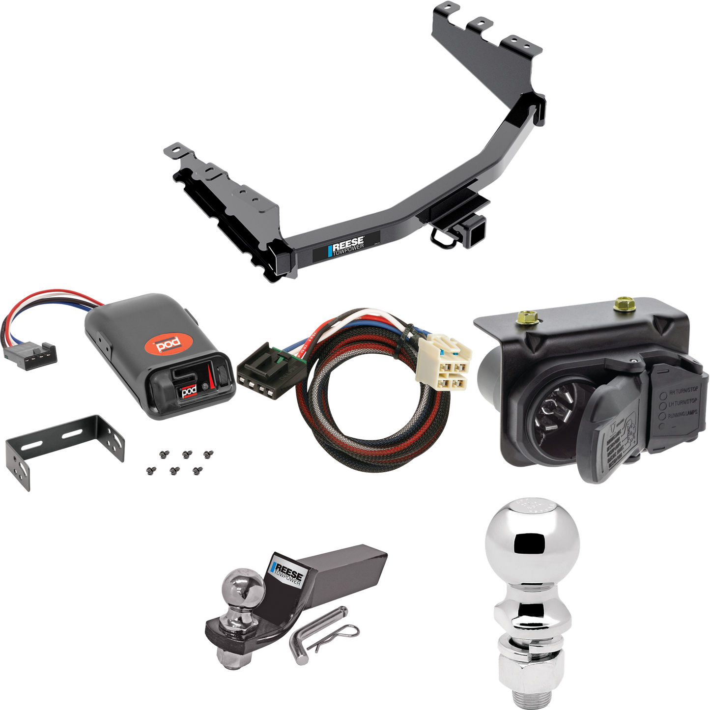 Fits 2019-2019 GMC Sierra 1500 LD (Old Body) Trailer Hitch Tow PKG w/ Pro Series POD Brake Control + Plug & Play BC Adapter + 7-Way RV Wiring + 2" & 2-5/16" Ball & Drop Mount By Reese Towpower