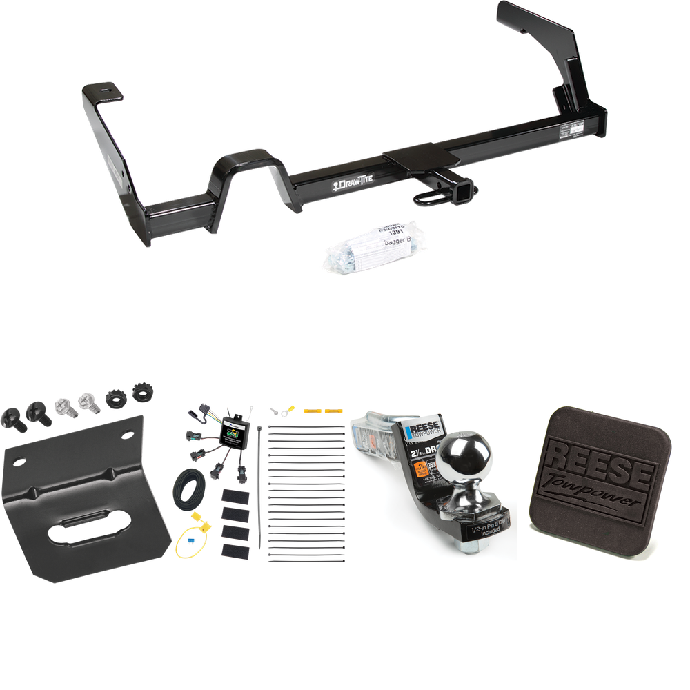 Fits 2000-2004 Subaru Legacy Trailer Hitch Tow PKG w/ 4-Flat Zero Contact "No Splice" Wiring Harness + Interlock Starter Kit w/ 2" Ball 2-1/2" Drop 2" Rise + Wiring Bracket + Hitch Cover (For Sedan, Except Outback Models) By Reese Towpower