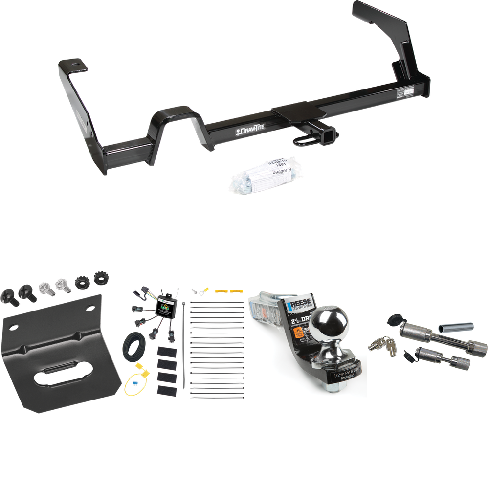 Fits 2000-2004 Subaru Legacy Trailer Hitch Tow PKG w/ 4-Flat Zero Contact "No Splice" Wiring Harness + Interlock Starter Kit w/ 2" Ball 2-1/2" Drop 2" Rise + Wiring Bracket + Dual Hitch & Coupler Locks (For Sedan, Except Outback Models) By Draw-Tite