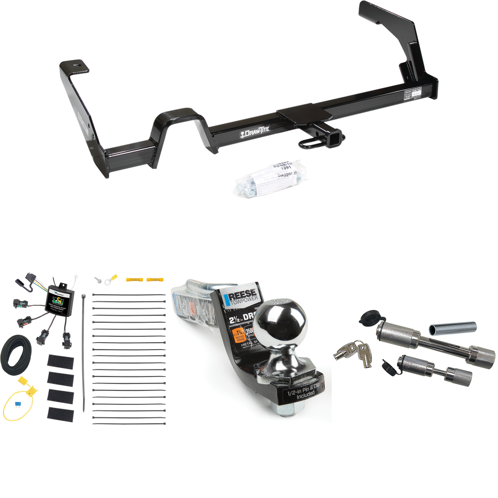 Fits 2000-2004 Subaru Outback Trailer Hitch Tow PKG w/ 4-Flat Zero Contact "No Splice" Wiring Harness + Interlock Starter Kit w/ 2" Ball 2-1/2" Drop 2" Rise + Dual Hitch & Coupler Locks (For Sedan, Except Sport Models) By Draw-Tite