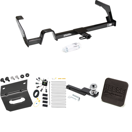 Fits 2000-2004 Subaru Legacy Trailer Hitch Tow PKG w/ 4-Flat Zero Contact "No Splice" Wiring Harness + Interlock Starter Kit w/ 2" Ball 1-1/4" Drop 3/4" Rise + Wiring Bracket + Hitch Cover (For Wagon, Except Outback Models) By Reese Towpower