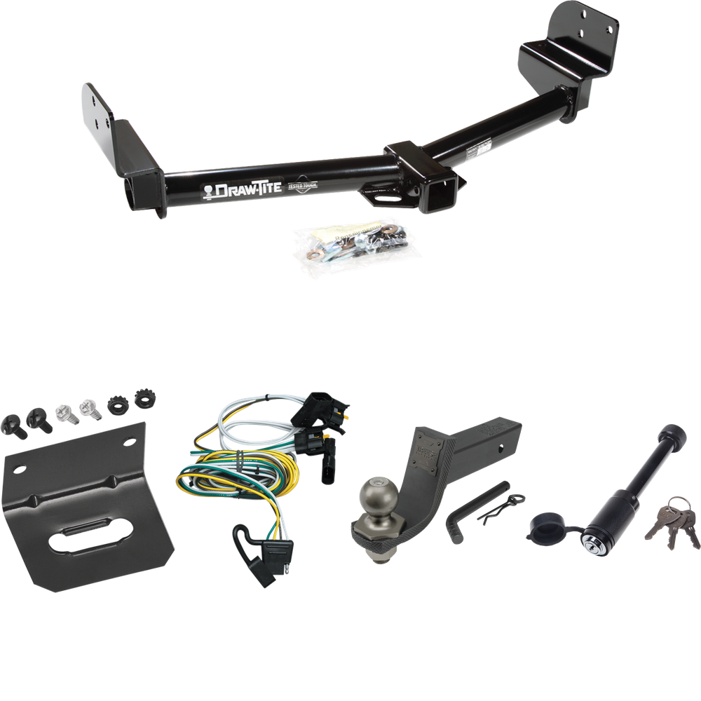 Fits 2002-2003 Mercury Mountaineer Trailer Hitch Tow PKG w/ 4-Flat Wiring + Interlock Tactical Starter Kit w/ 3-1/4" Drop & 2" Ball + Tactical Dogbone Lock + Wiring Bracket By Draw-Tite