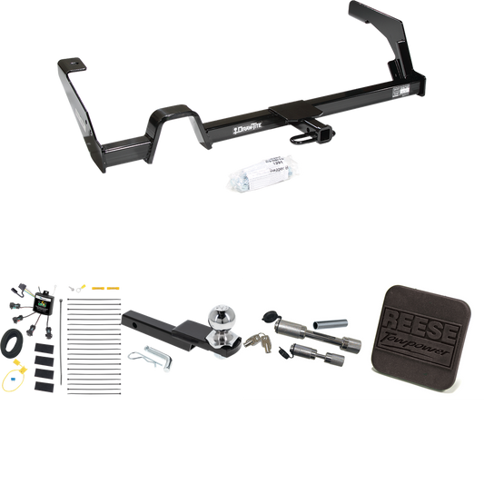 Fits 2000-2004 Subaru Legacy Trailer Hitch Tow PKG w/ 4-Flat Zero Contact "No Splice" Wiring Harness + Interlock Starter Kit w/ 2" Ball 1-1/4" Drop 3/4" Rise + Hitch Cover + Dual Hitch & Coupler Locks (For Sedan, Except Outback Models) By Reese Towpo