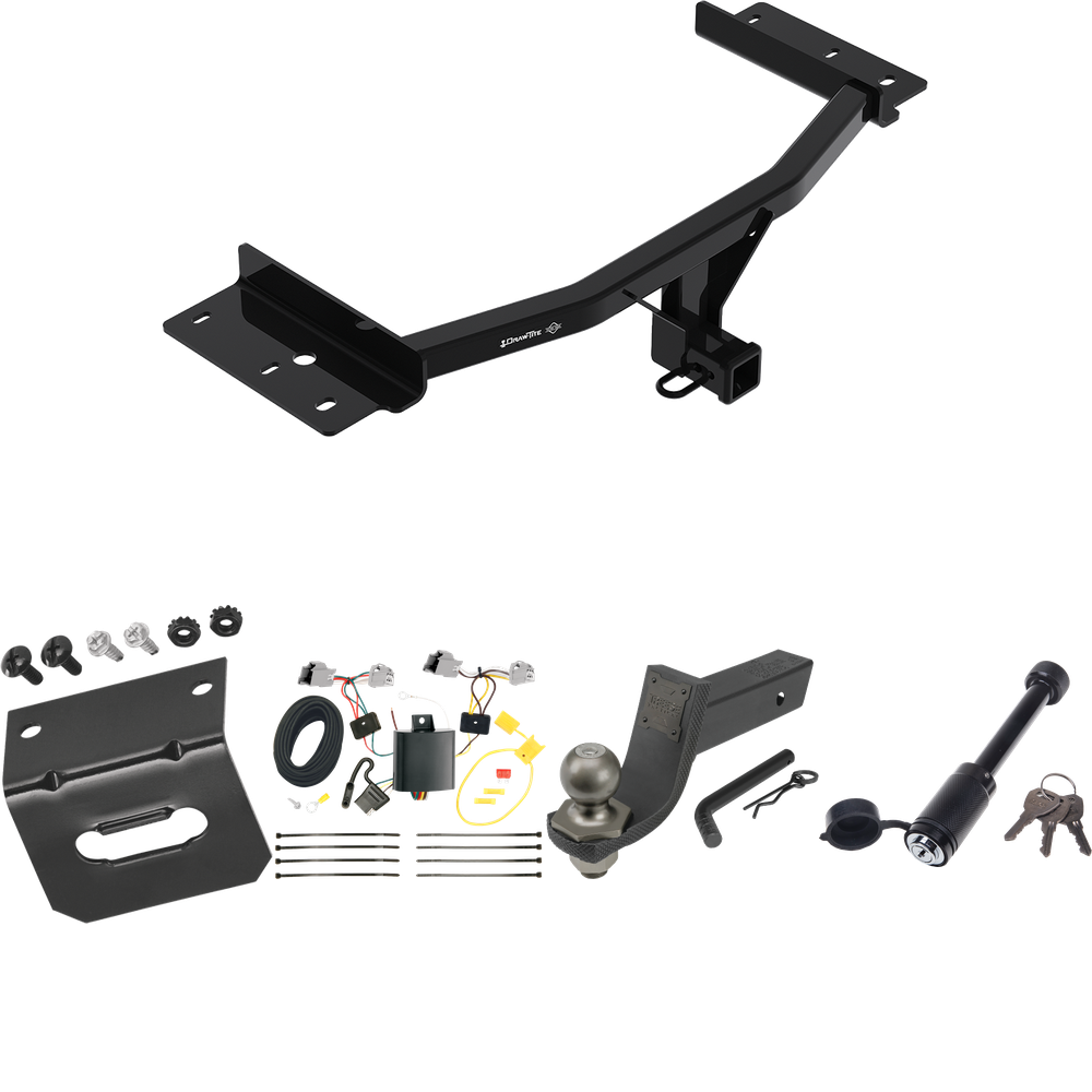 Fits 2020-2023 Ford Explorer Trailer Hitch Tow PKG w/ 4-Flat Wiring + Interlock Tactical Starter Kit w/ 3-1/4" Drop & 2" Ball + Tactical Dogbone Lock + Wiring Bracket By Draw-Tite