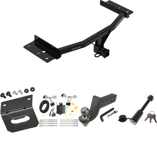 Fits 2020-2023 Ford Explorer Trailer Hitch Tow PKG w/ 4-Flat Wiring + Interlock Tactical Starter Kit w/ 3-1/4" Drop & 2" Ball + Tactical Dogbone Lock + Wiring Bracket By Draw-Tite