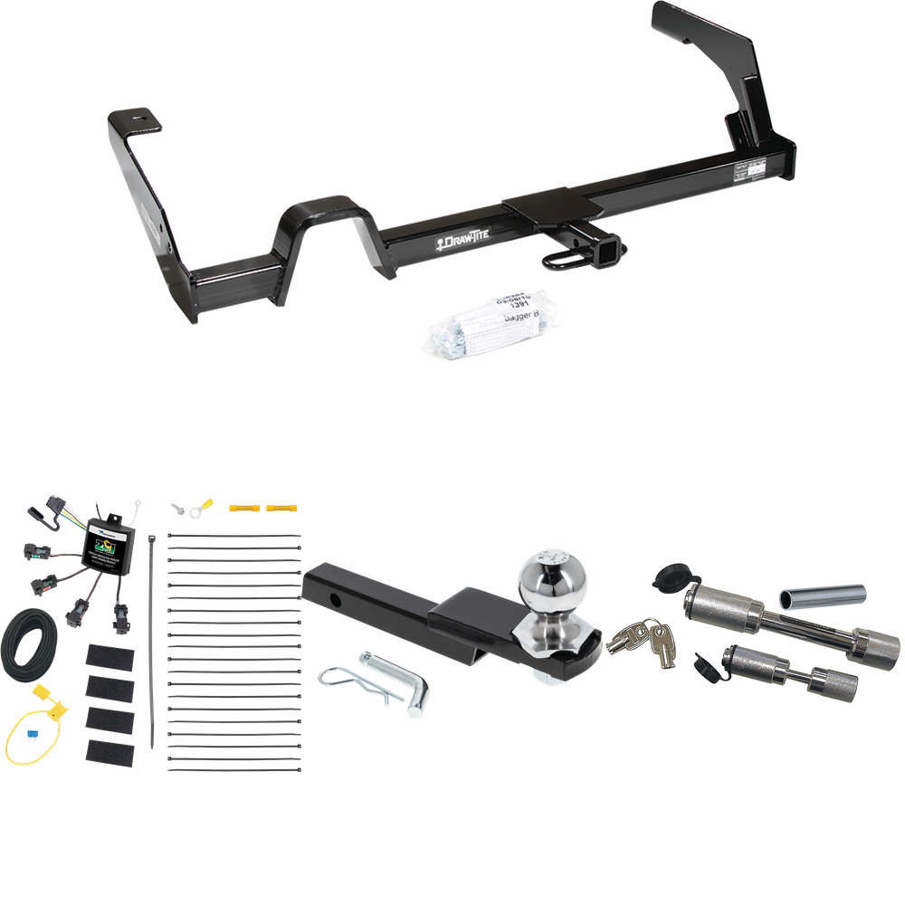 Fits 2000-2004 Subaru Legacy Trailer Hitch Tow PKG w/ 4-Flat Zero Contact "No Splice" Wiring Harness + Interlock Starter Kit w/ 2" Ball 1-1/4" Drop 3/4" Rise + Dual Hitch & Coupler Locks (For Wagon, Except Outback Models) By Reese Towpower