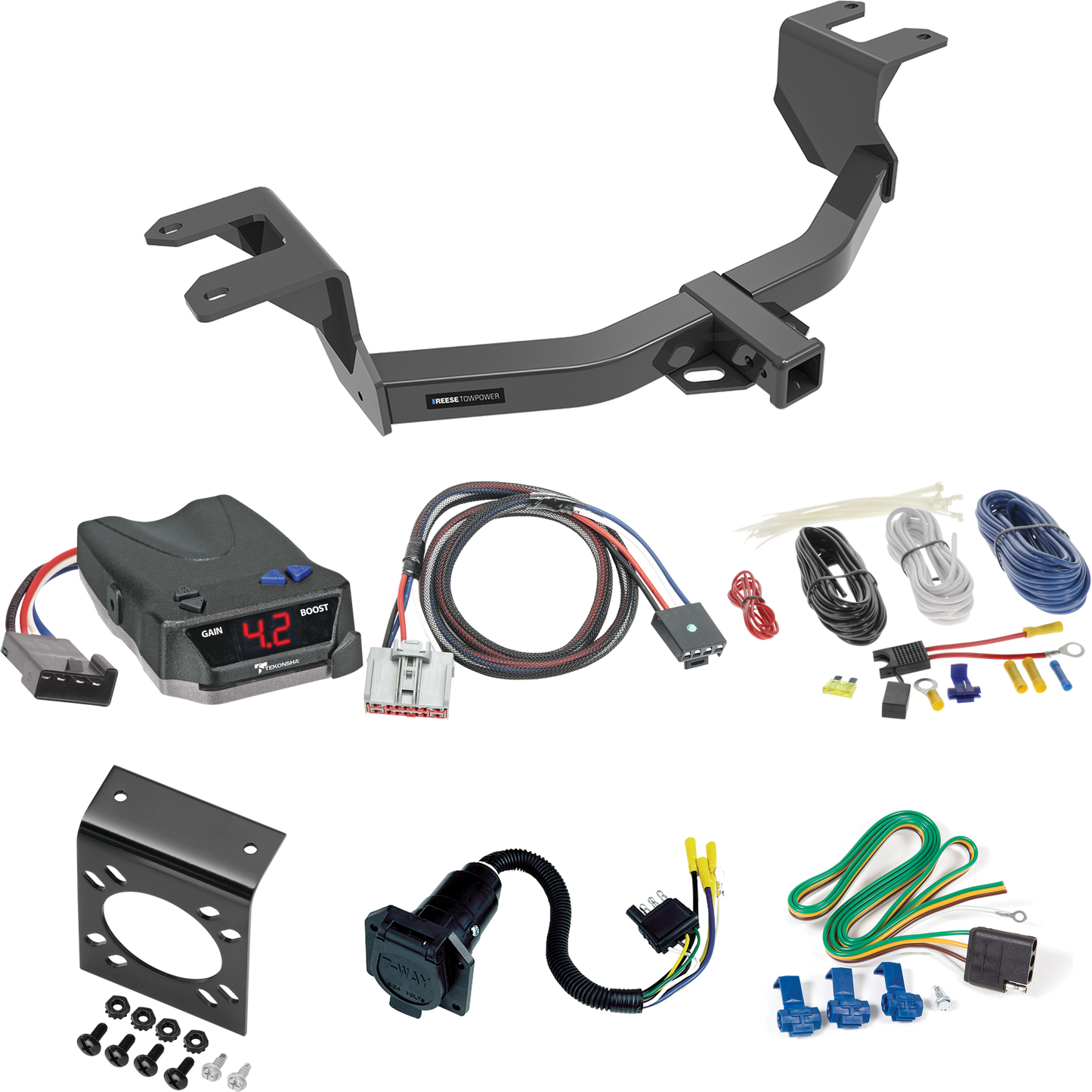 Se adapta al paquete de enganche de remolque GMC Sierra 1500 2019-2023 con control de freno Tekonsha BRAKE-EVN + adaptador BC Plug &amp; Play + cableado RV de 7 vías de Reese Towpower