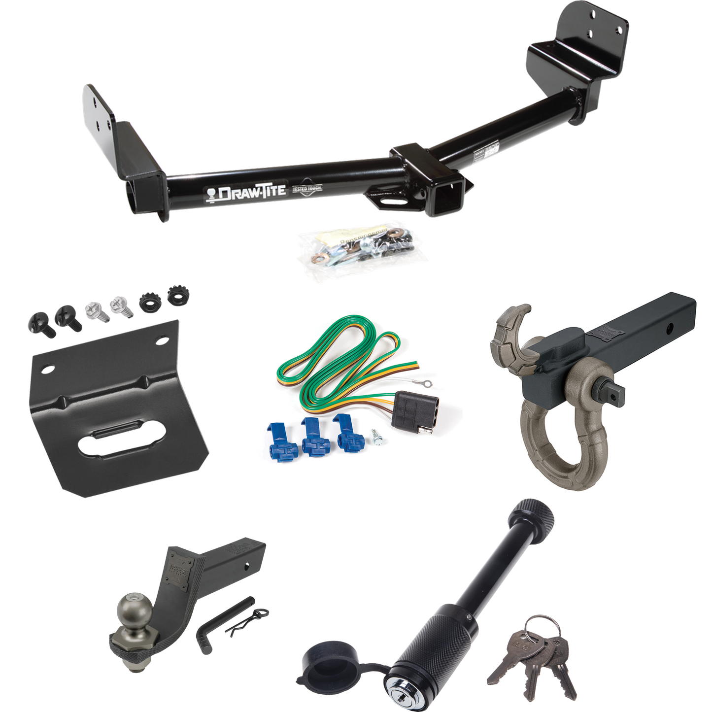 Fits 2004-2005 Mercury Mountaineer Trailer Hitch Tow PKG w/ 4-Flat Wiring + Interlock Tactical Starter Kit w/ 3-1/4" Drop & 2" Ball + Tactical Hook & Shackle Mount + Tactical Dogbone Lock + Wiring Bracket By Draw-Tite