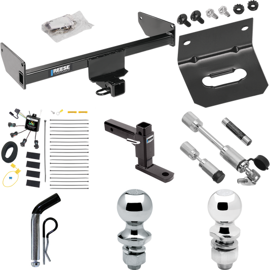 Fits 2008-2009 Saturn Vue Trailer Hitch Tow PKG w/ 4-Flat Zero Contact "No Splice" Wiring Harness + Adjustable Drop Rise Ball Mount + Pin/Clip + 2" Ball + 1-7/8" Ball + Dual Hitch & Coupler Locks By Reese Towpower