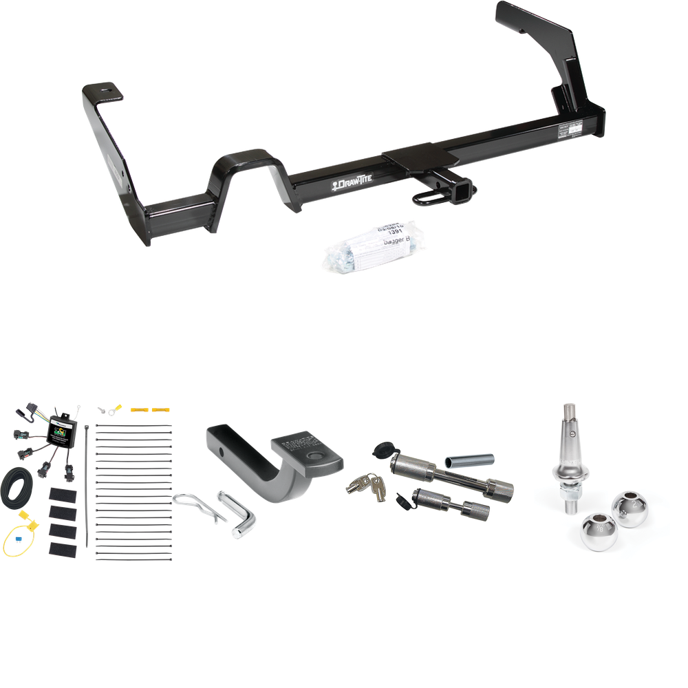 Fits 2000-2004 Subaru Legacy Trailer Hitch Tow PKG w/ 4-Flat Zero Contact "No Splice" Wiring Harness + Draw-Bar + Interchangeable 1-7/8" & 2" Balls + Dual Hitch & Coupler Locks (For Wagon, Except Outback Models) By Draw-Tite