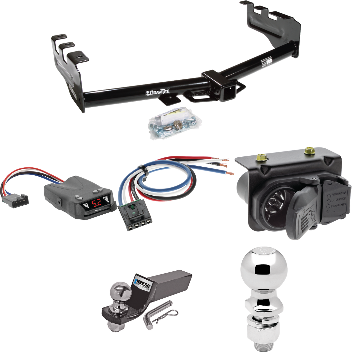 Fits 2007-2013 Chevrolet Silverado 1500 Trailer Hitch Tow PKG w/ Tekonsha Brakeman IV Brake Control + Generic BC Wiring Adapter + 7-Way RV Wiring + 2" & 2-5/16" Ball & Drop Mount By Draw-Tite