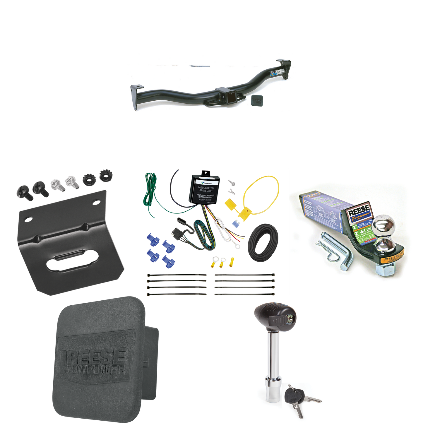 Fits 1995-2001 Ford Explorer Trailer Hitch Tow PKG w/ 4-Flat Wiring + Starter Kit Ball Mount w/ 2" Drop & 1-7/8" Ball + Wiring Bracket + Hitch Lock + Hitch Cover By Reese Towpower