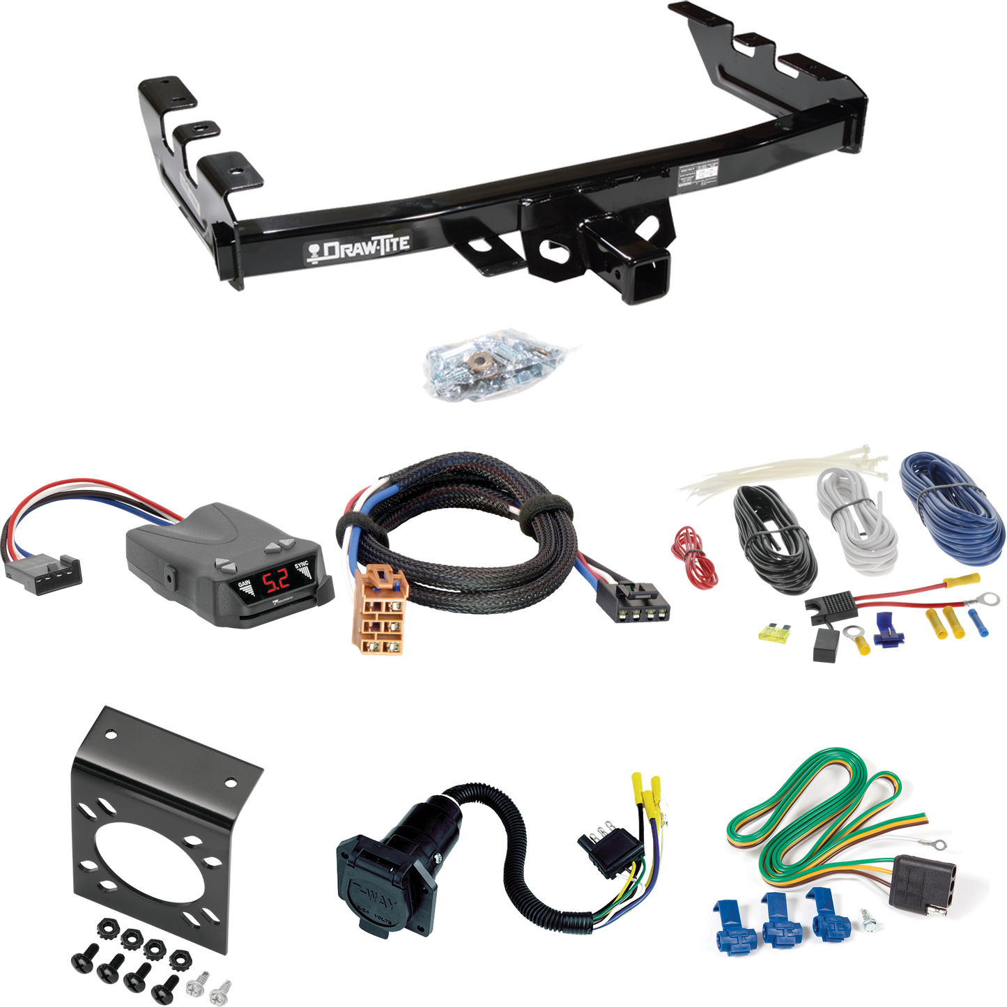 Fits 1999-2002 Chevrolet Silverado 1500 Trailer Hitch Tow PKG w/ Tekonsha Brakeman IV Brake Control + Plug & Play BC Adapter + 7-Way RV Wiring By Draw-Tite