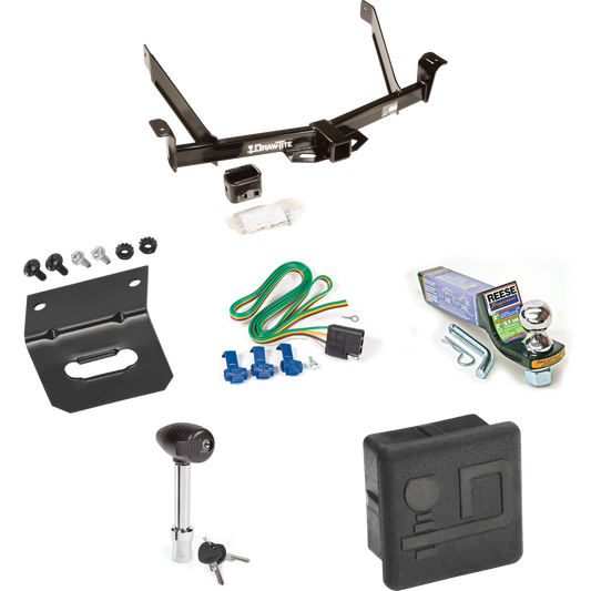 Fits 1991-1994 Mazda Navajo Trailer Hitch Tow PKG w/ 4-Flat Wiring + Starter Kit Ball Mount w/ 2" Drop & 1-7/8" Ball + Wiring Bracket + Hitch Lock + Hitch Cover By Draw-Tite