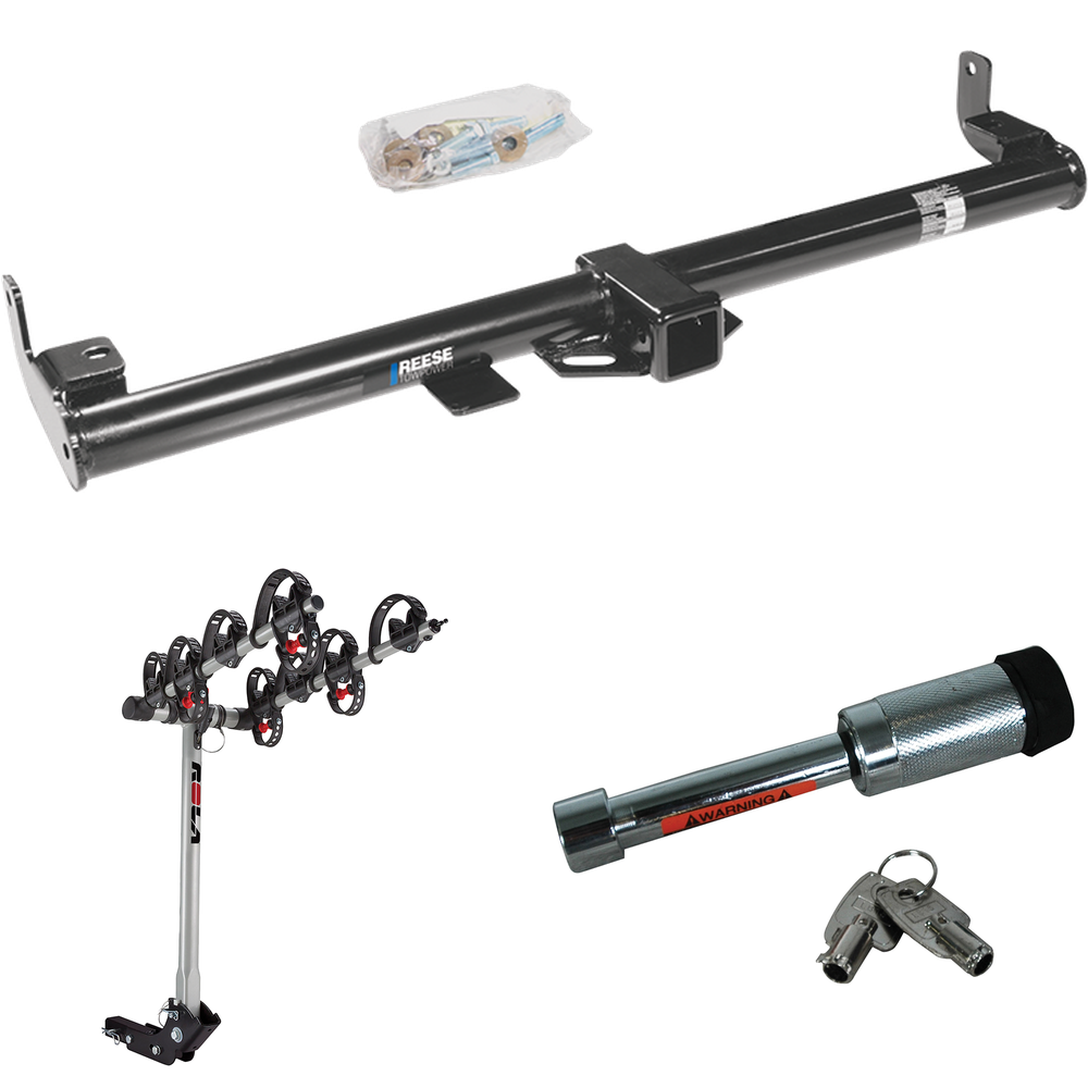 Fits 1997-2006 Jeep Wrangler Trailer Hitch Tow PKG w/ 4 Bike Carrier Rack + Hitch Lock By Reese Towpower