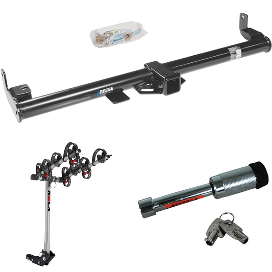 Fits 1997-2006 Jeep Wrangler Trailer Hitch Tow PKG w/ 4 Bike Carrier Rack + Hitch Lock By Reese Towpower