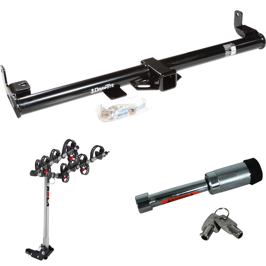 Fits 1997-2006 Jeep Wrangler Trailer Hitch Tow PKG w/ 4 Bike Carrier Rack + Hitch Lock By Draw-Tite