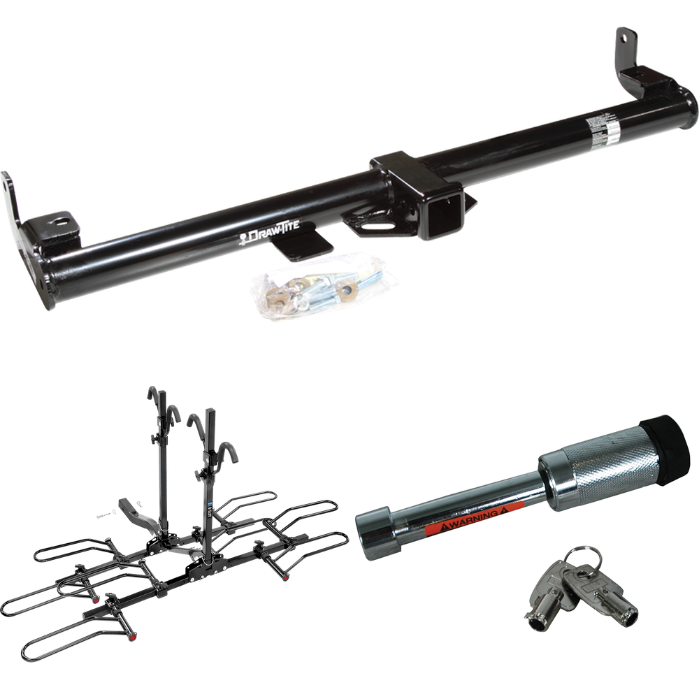 Fits 1997-2006 Jeep TJ Trailer Hitch Tow PKG w/ 4 Bike Plaform Style Carrier Rack + Hitch Lock (For (Canada Only) Models) By Draw-Tite