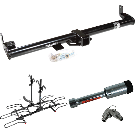 Fits 1997-2006 Jeep TJ Trailer Hitch Tow PKG w/ 4 Bike Plaform Style Carrier Rack + Hitch Lock (For (Canada Only) Models) By Draw-Tite