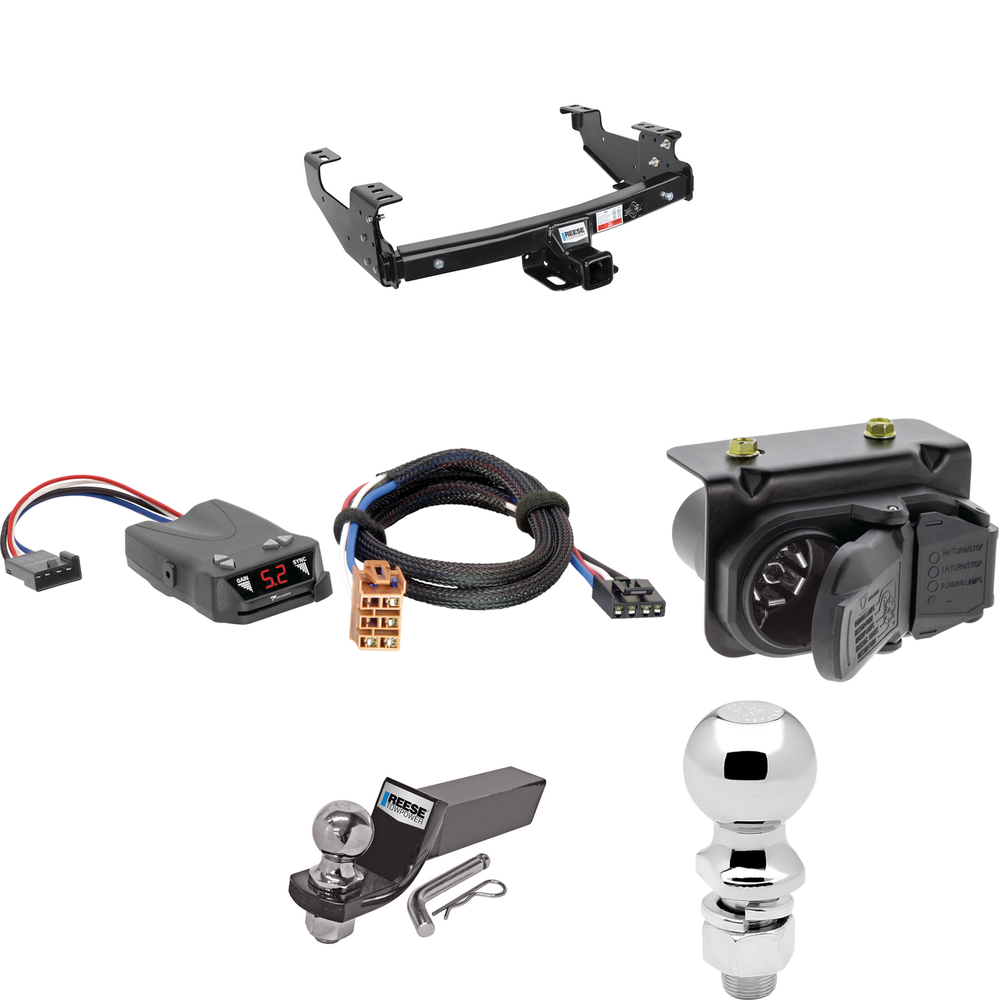 Fits 2001-2002 Chevrolet Silverado 1500 HD Trailer Hitch Tow PKG w/ Tekonsha Brakeman IV Brake Control + Plug & Play BC Adapter + 7-Way RV Wiring + 2" & 2-5/16" Ball & Drop Mount By Reese Towpower