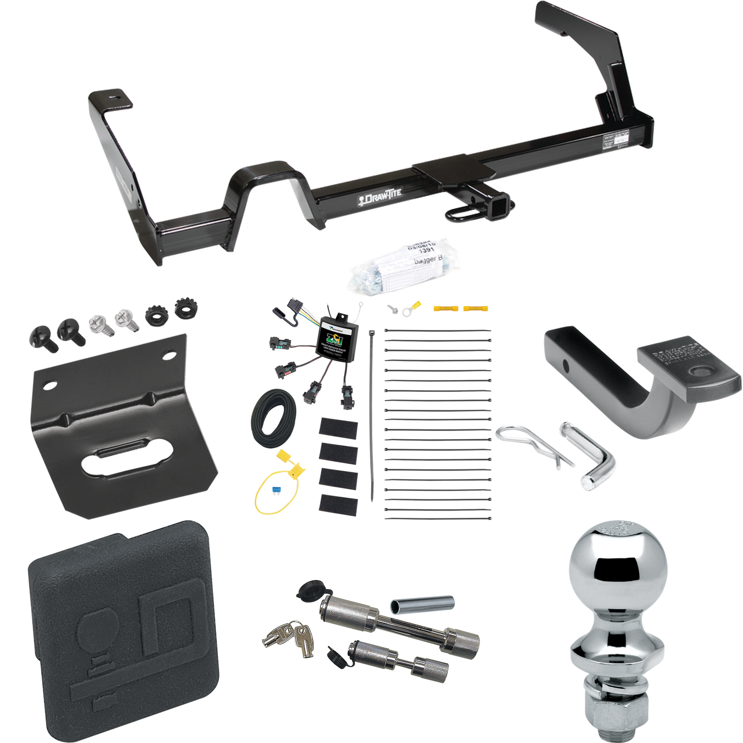 Fits 2000-2004 Subaru Legacy Trailer Hitch Tow PKG w/ 4-Flat Zero Contact "No Splice" Wiring Harness + Draw-Bar + 1-7/8" Ball + Wiring Bracket + Hitch Cover + Dual Hitch & Coupler Locks (For Wagon, Except Outback Models) By Draw-Tite