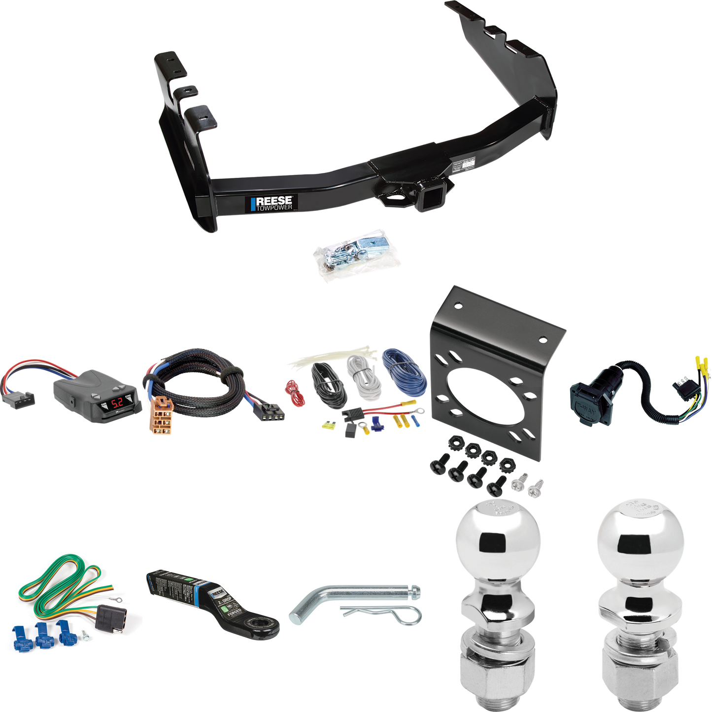 Se adapta al paquete de enganche de remolque Chevrolet Silverado 1500 1999-2002 con control de freno Tekonsha Brakeman IV + adaptador BC Plug &amp; Play + cableado RV de 7 vías + soporte de bola y caída de 2" y 2-5/16" de Reese Towpower