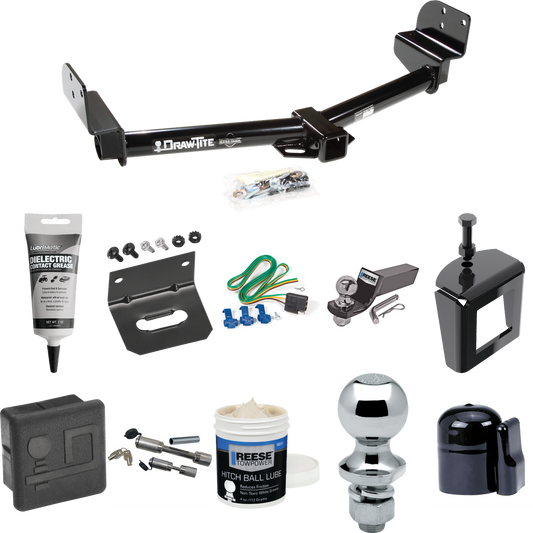 Fits 2004-2005 Ford Explorer Trailer Hitch Tow PKG w/ 4-Flat Wiring + Starter Kit Ball Mount w/ 2" Drop & 2" Ball + 1-7/8" Ball + Wiring Bracket + Dual Hitch & Coupler Locks + Hitch Cover + Wiring Tester + Ball Lube +Electric Grease + Ball Wrench + A