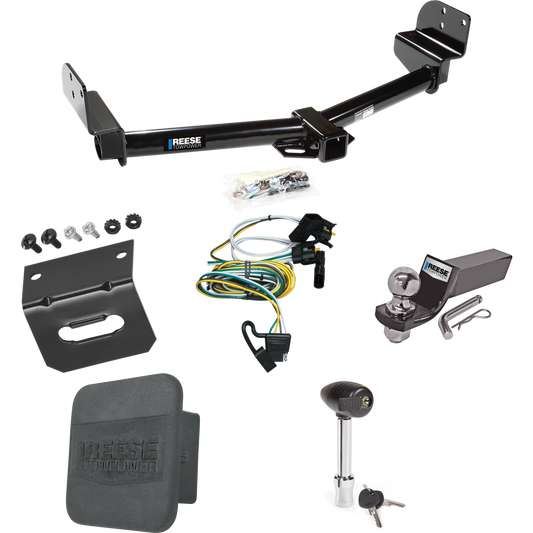 Fits 2003-2004 Lincoln Aviator Trailer Hitch Tow PKG w/ 4-Flat Wiring + Starter Kit Ball Mount w/ 2" Drop & 2" Ball + 1-7/8" Ball + Wiring Bracket + Hitch Lock + Hitch Cover By Reese Towpower