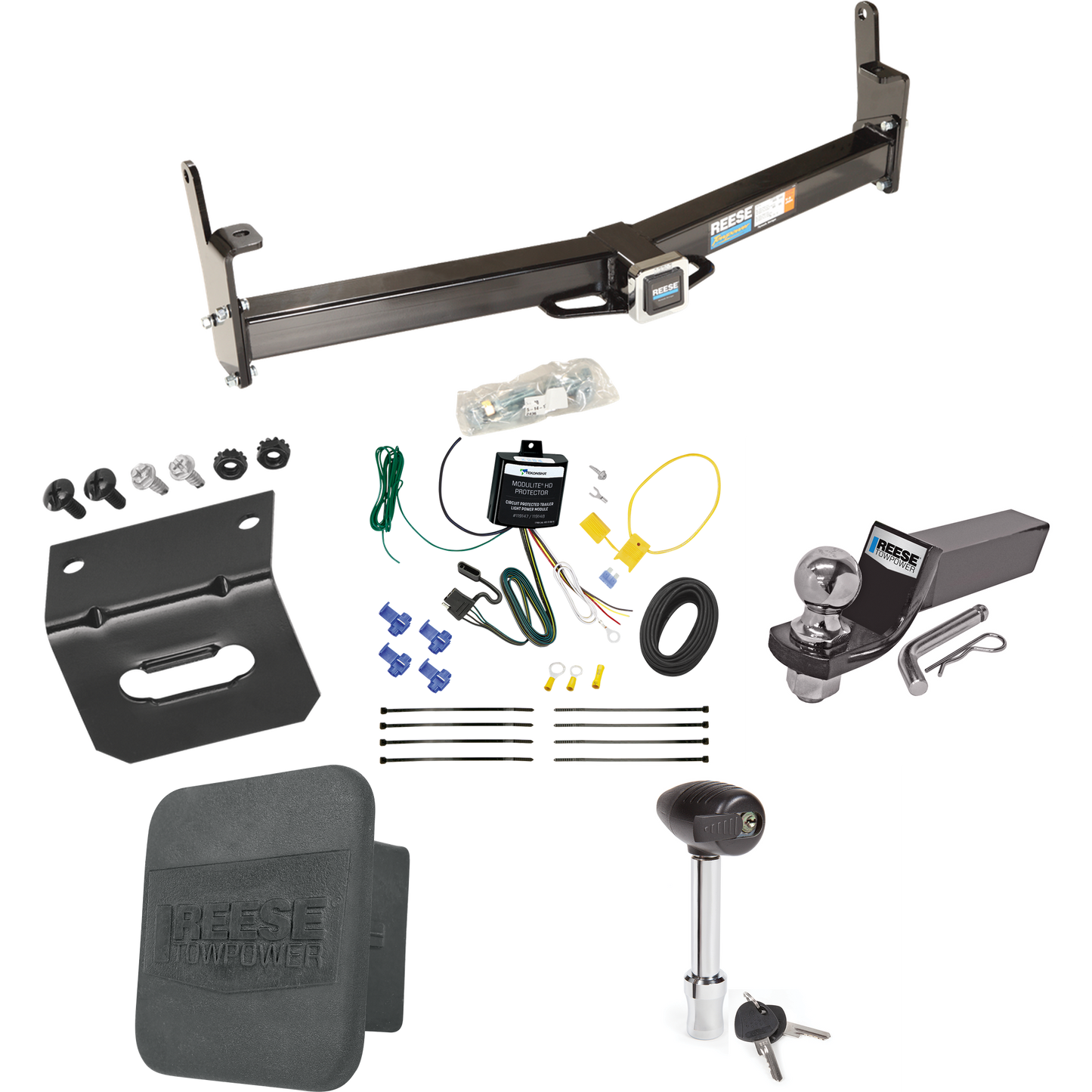 Fits 1995-2001 Ford Explorer Trailer Hitch Tow PKG w/ 4-Flat Wiring + Starter Kit Ball Mount w/ 2" Drop & 2" Ball + 1-7/8" Ball + Wiring Bracket + Hitch Lock + Hitch Cover By Reese Towpower