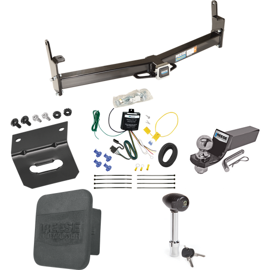 Fits 1995-2001 Ford Explorer Trailer Hitch Tow PKG w/ 4-Flat Wiring + Starter Kit Ball Mount w/ 2" Drop & 2" Ball + 1-7/8" Ball + Wiring Bracket + Hitch Lock + Hitch Cover By Reese Towpower